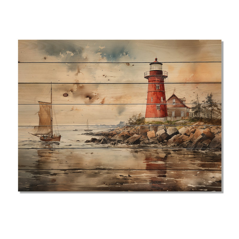 Phare rétro II, impression sur bois, H 24 po x l 32 po x P 0,78 po