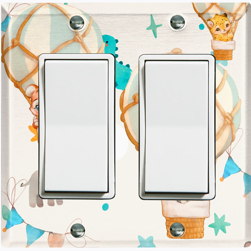 WorldAcc Cute Nursery Animals Balloon 2-Gang Toggle Light Switch Wall ...