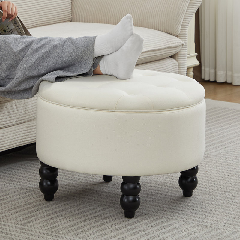 Repose-pieds rond avec rangement de 24 po de largeur, Lin beige
