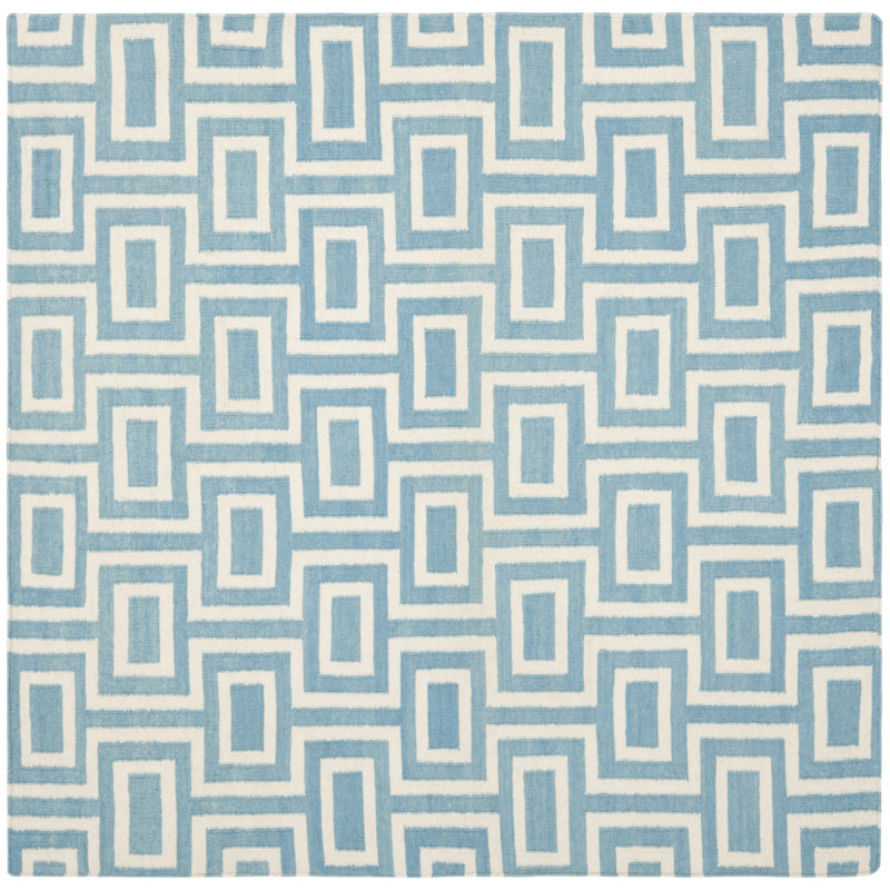Tapis géométrique en laine et coton tissé à la main Rodgers, Carré 8 pi