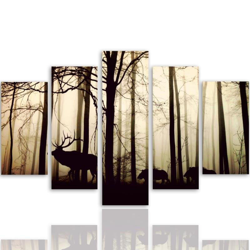 Deer, Forest, Animal, Nature - 5 Piece No Frame Set on Canvas