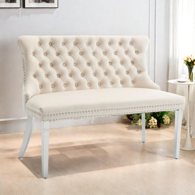 Velvet Tufted Dining Loveseat Bench with Wing Back and Stainless Steel Legs