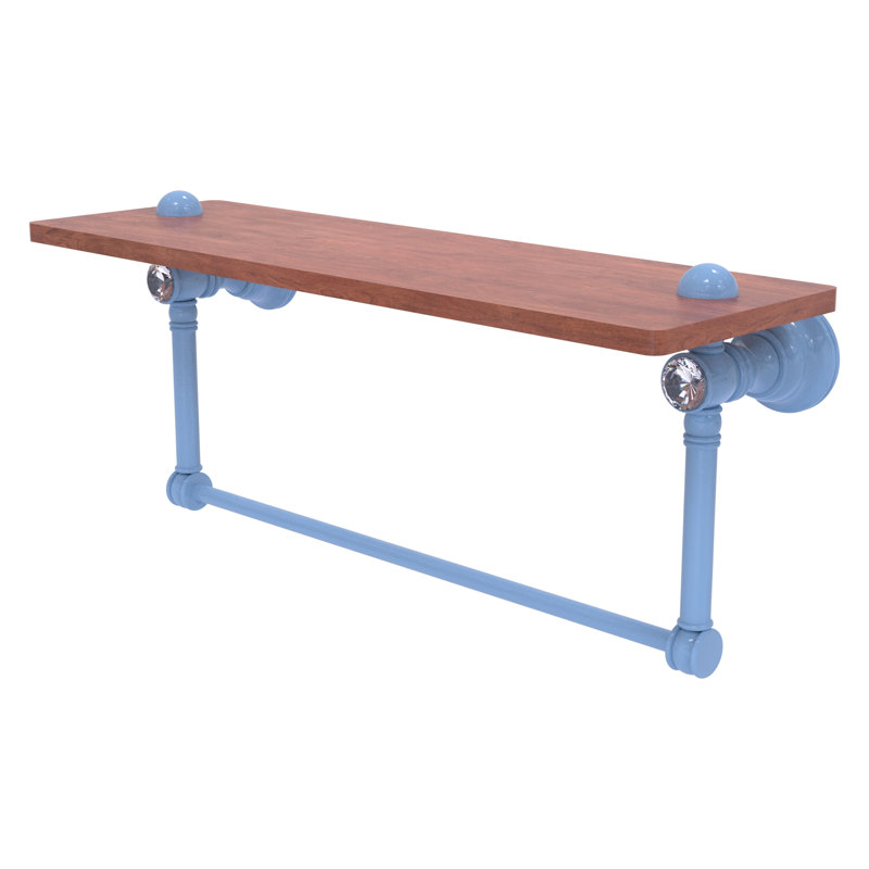 Tablette flottante en cristal Carolina avec barre à serviettes, H 7 po x l 16 po x P 5,54 po, Bleu troll plat
