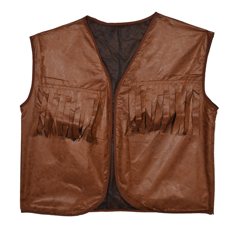 Gilet en faux cuir brun avec frange