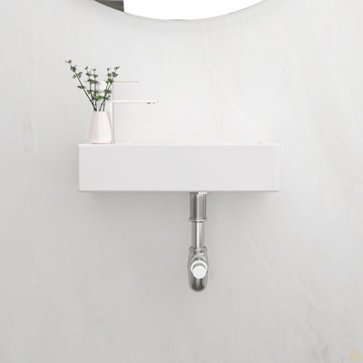 14.57X7.28 Inch Ceramic Rectangle Wall Mount Bathroom Sink With Single Faucet Hole