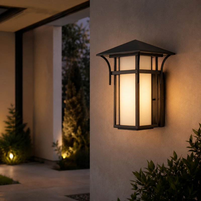 1-Ligh Waterproof Lantern Outdoor Wall Sconce with Frosted Glass Shade, 20" H x 13" W x 13.8" D