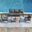 Patio moderne d'extérieur 4 - structure en aluminium, coussins gris, pour jardin et bord de piscine, peu encombrant dans la cour