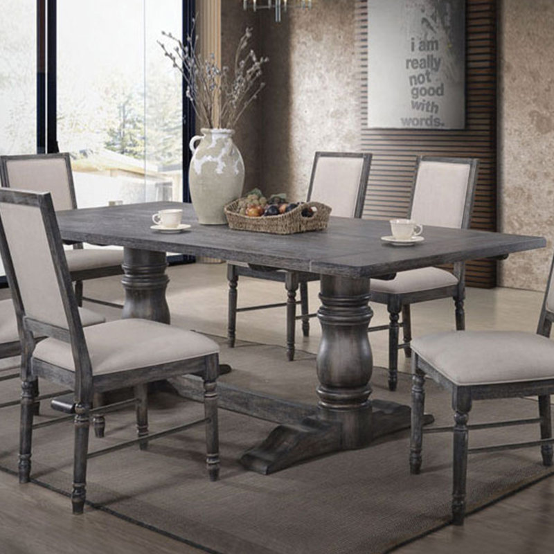 Rectangular Trestle Table with Double Turned Pedestal