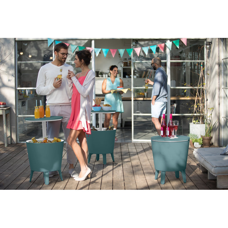 Keter 32 Qt. Cool Bar Cooler Outdoor Weather Resistant Patio Furniture 2 in 1 Pop Up Cocktail Side Table and Beverage Cooler Combo