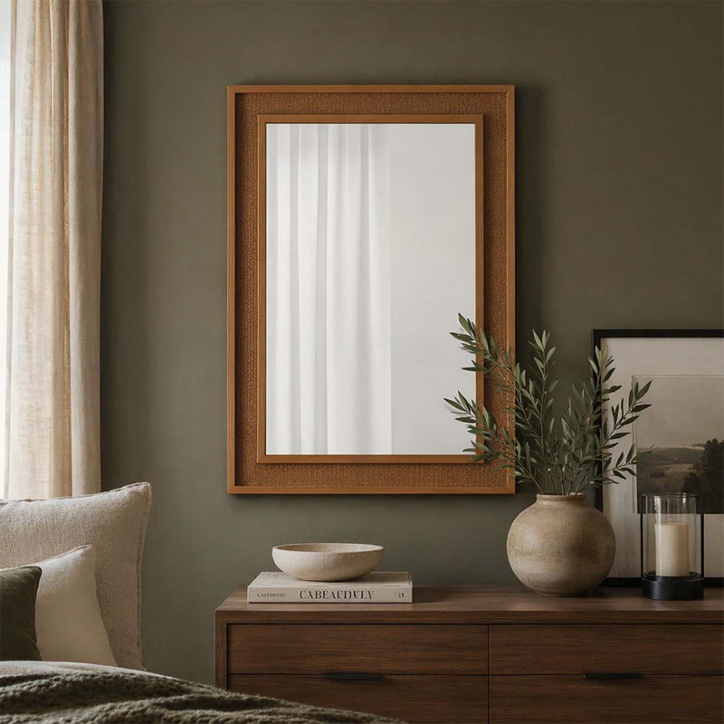 Miroir rectangulaire pour décoration de maison de campagne, de salle de bain et de maison, 24x36 Inch, Yellowish-Brown