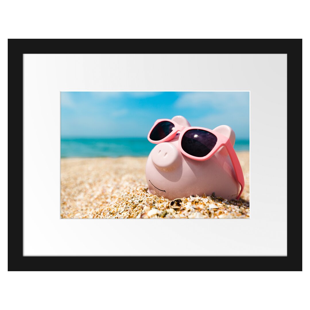 Gerahmtes Poster Schweinchen am Strand