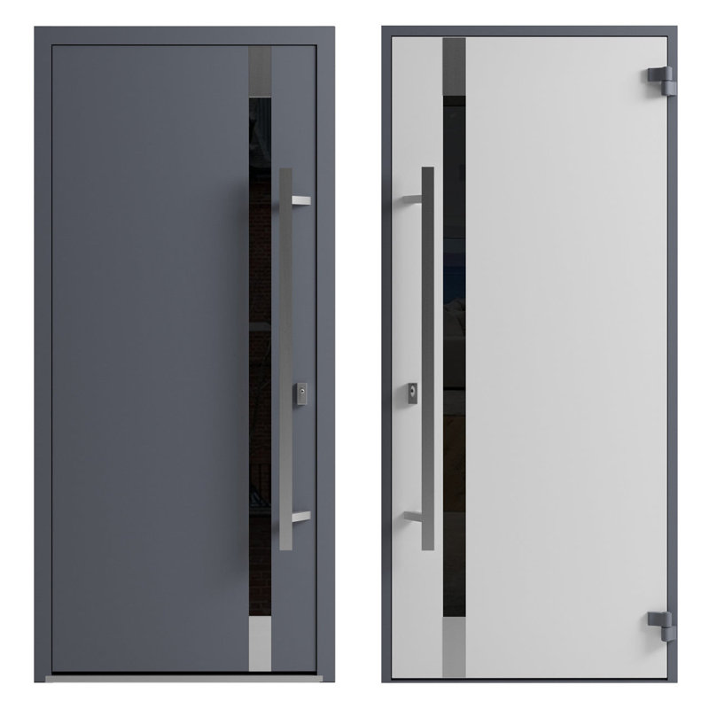 Porte avant en acier pré-suspendue à l'avant / Ronex 1011 gris / insert en acier inoxydable entrée métal peint moderne l 36 po x H 80 po à gauche