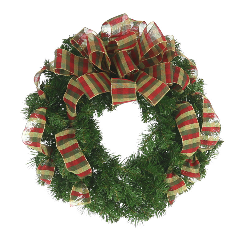 Couronne à feuilles persistantes des fêtes de Jiamei, H 32 po x l 32 po x P 8 po, Vert / rouge / or