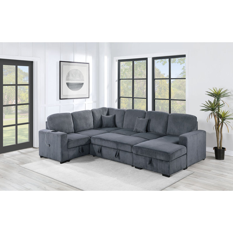 Canapé modulaire 4 pièces convertible, Velours côtelé gris foncé