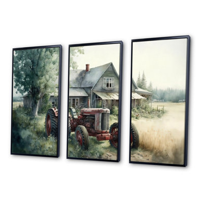 Tracteur dans une grange I - ensemble d'art mural sur toile campagne / campagne