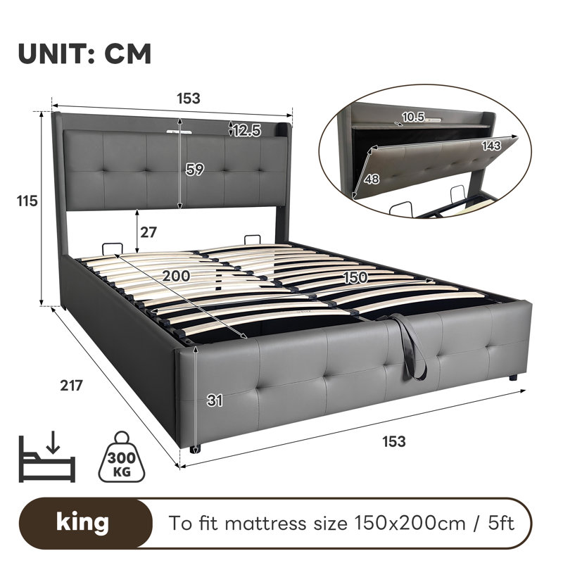 Nalani Upholstered Ottoman Storage Bed, Kingsize (5')