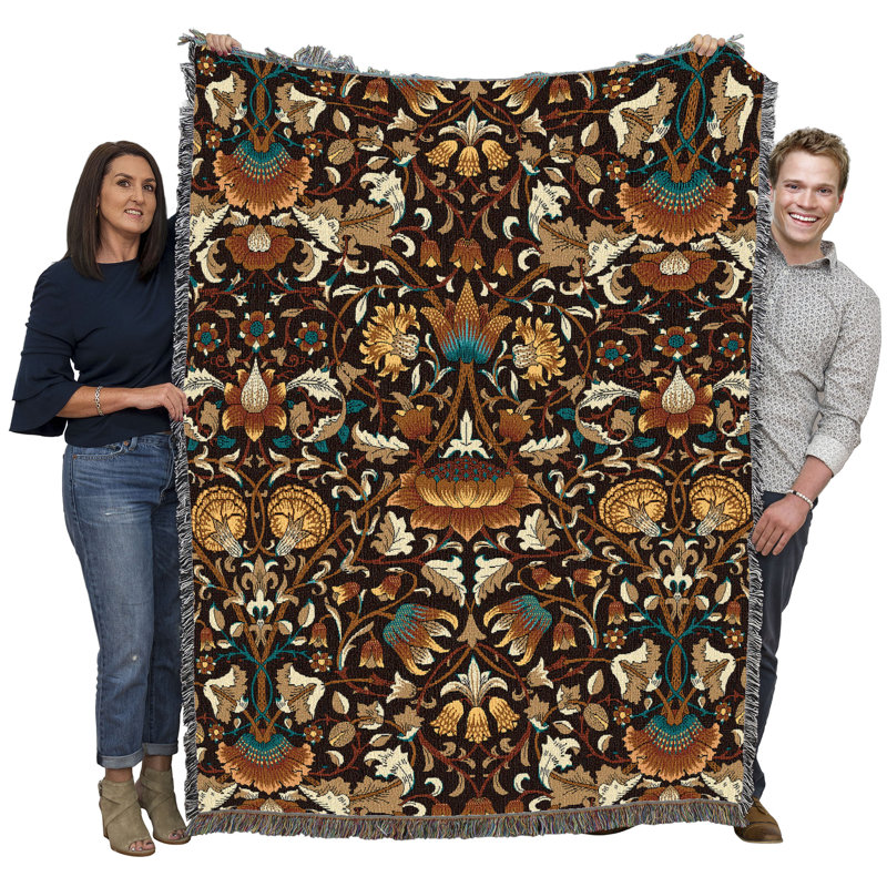 Couverture Pure Country Weavers William Morris Lodden Sienna - Artisanat d'art - Jeté en coton tissé à la main - fabriqué aux États-Unis (72 x 54)