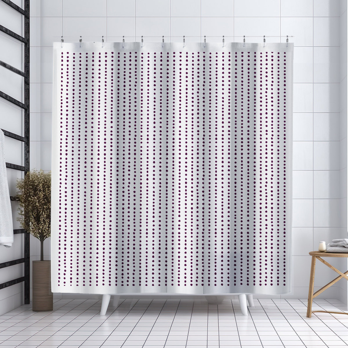 Thora Dots Mid-Century Shower Curtain, Purple