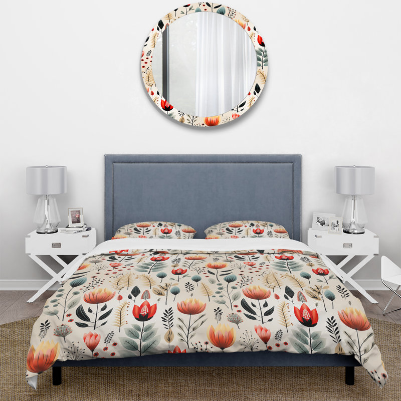 Ensemble de housse de couette à motif floral orange Meadow Floral, Housse de couette pour très grand lit et 2 très