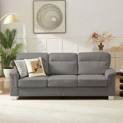82" Modern Compressed Snowfleece Fabric 3-Seater Sofa, For Living Room, Bedroom, Office & Entertainment Spaces