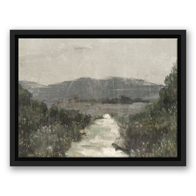Paysage vert maussade, H 13,75 po x l 17,75 po x P 1,75 po, Cadre flottant noir