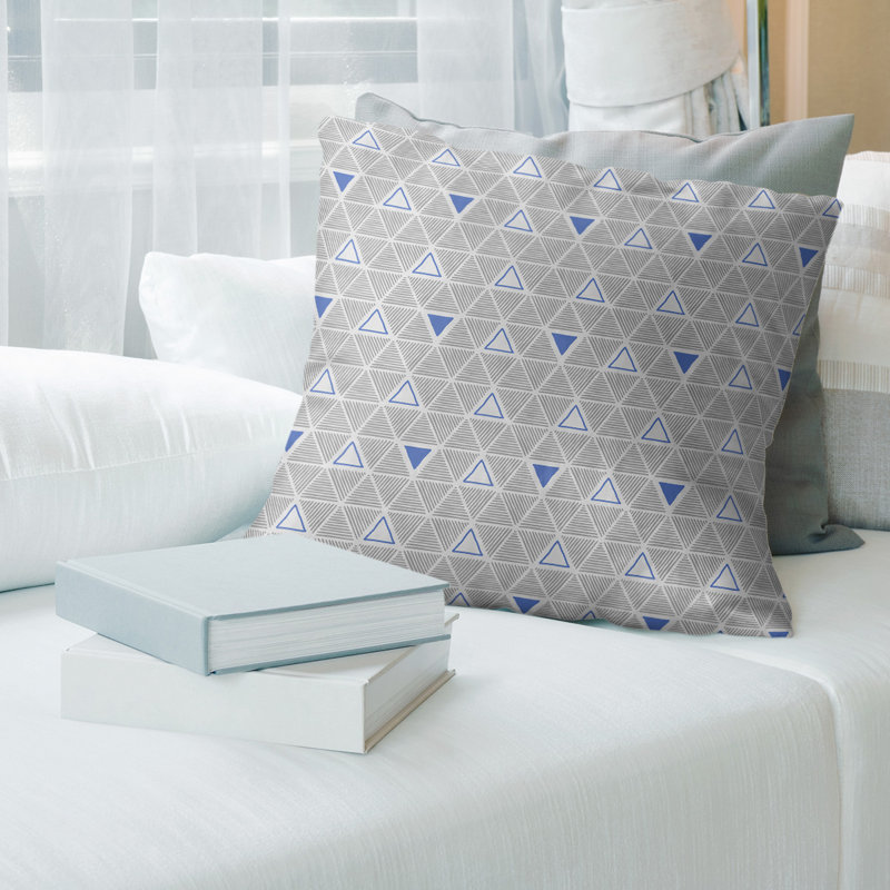 Triangles dessinés à la main Coussin décoratif, Bourre en polyester, Accent bleu, Croisé en polyester