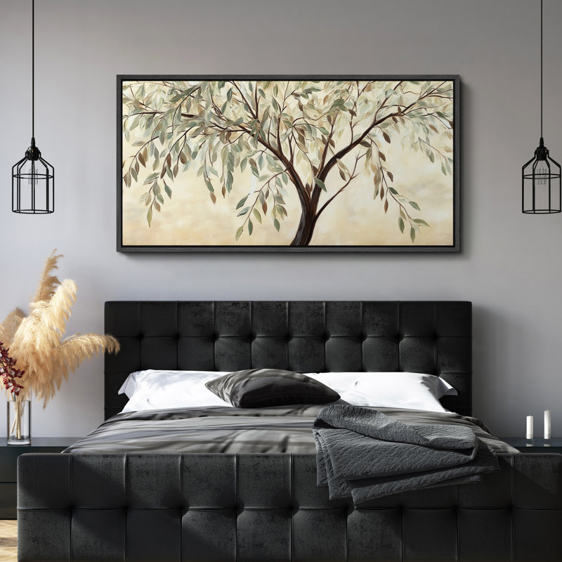 Tree Green Leaves - Oversized Framed Wall Decorations Canvas Print, 30" H x 60" W, Black