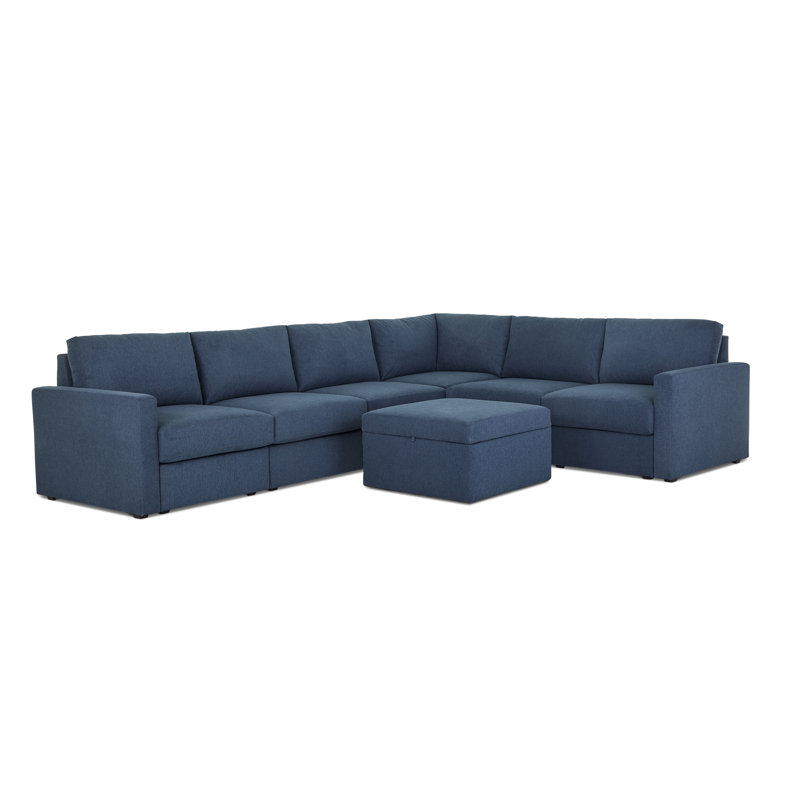 Canapé modulaire rembourré 6 pièces Flex, H 37 po x l 135 po x P 38 po, Mélange de polyester bleu