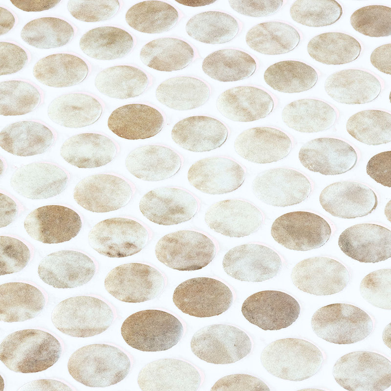 Spectrum Classic Penny Round Recycled Glass Mosaic, Beige