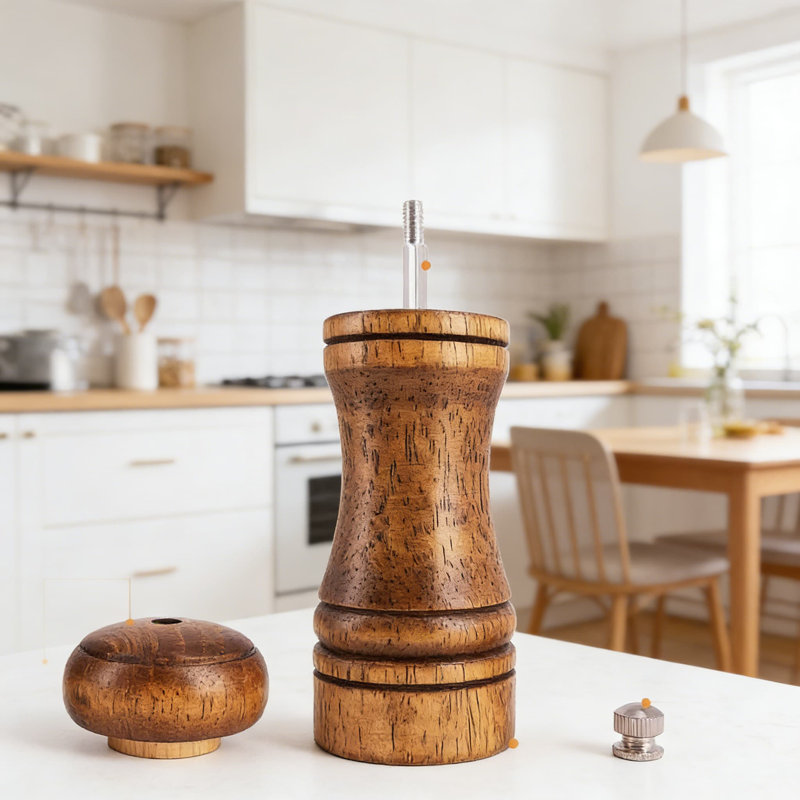 Ensemble manuel de moulins à sel et à poivre en bois avec noyau en céramique, grosseur réglable et fabrication en bois d'hévéa de qualité supérieure (ensemble de 2)