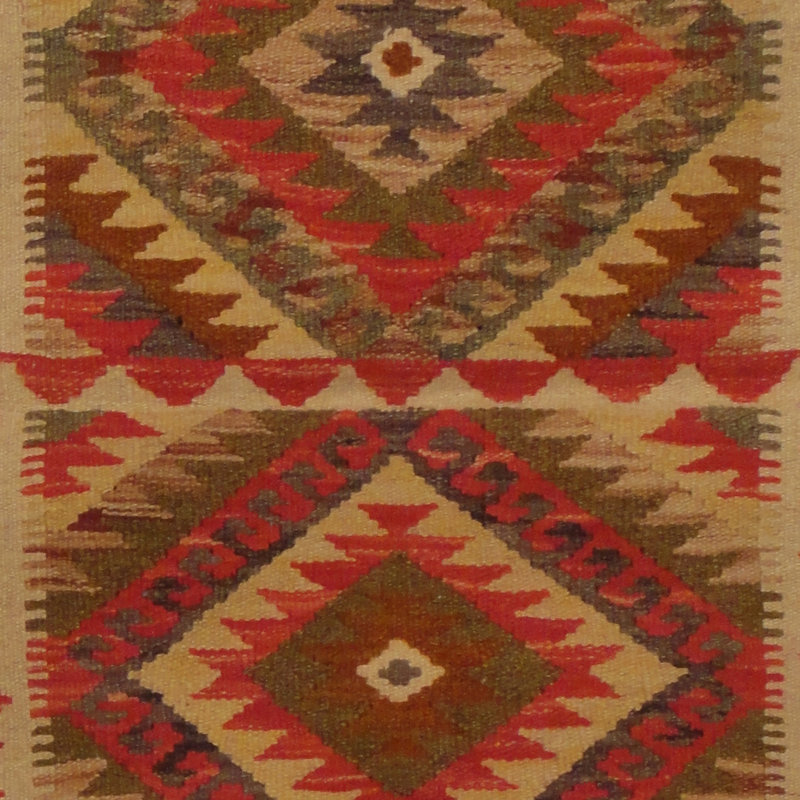 Tapis rouge / brun / vert Kilim