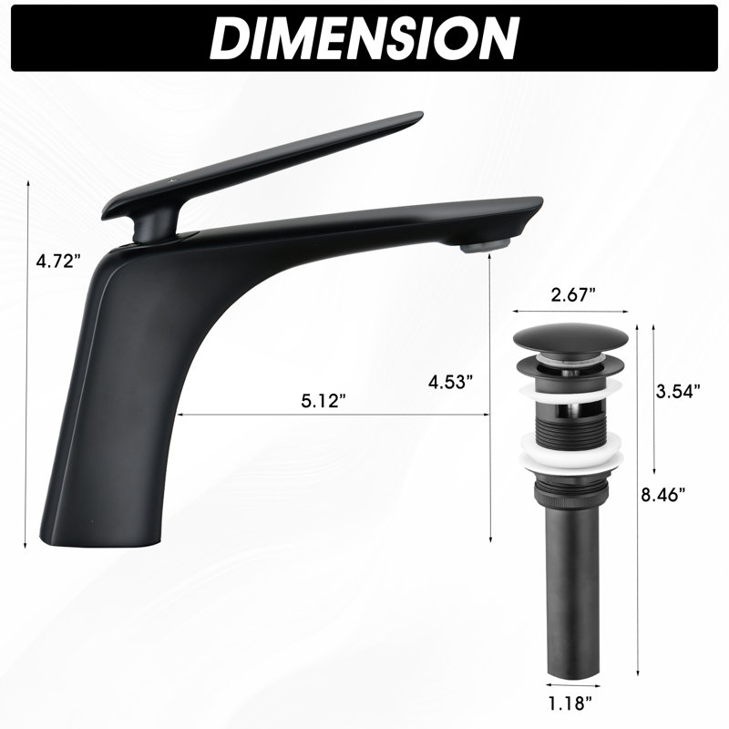  Topcraft Single Handle Single Hole Bathroom Sink Faucet With Pop-Up Drainer, Matte Black