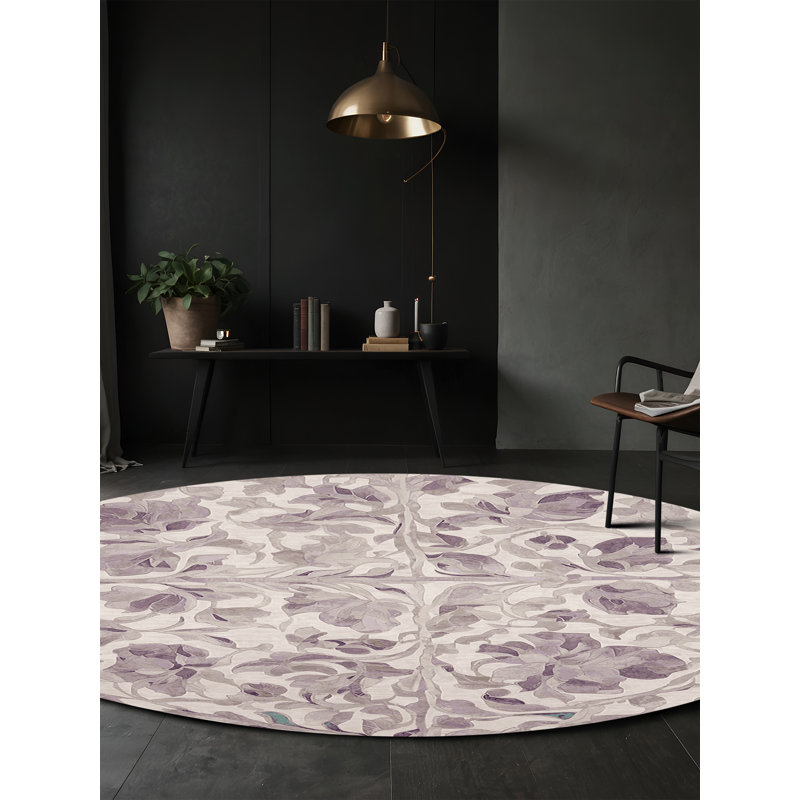 Tapis beige soyeux et moelleux, Rond 4 pi