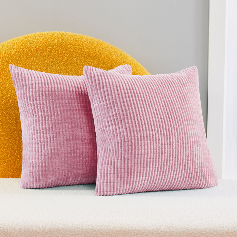 Deconov Ribbed Corduroy Square Throw Pillow Covers (Set of 2), 20" x 20", Light Pink