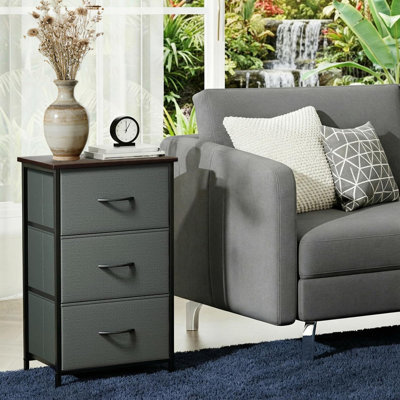 3-Drawer Dresser with Removable Fabric Bins, Slim Wood Grain Storage Organizer for Small Spaces