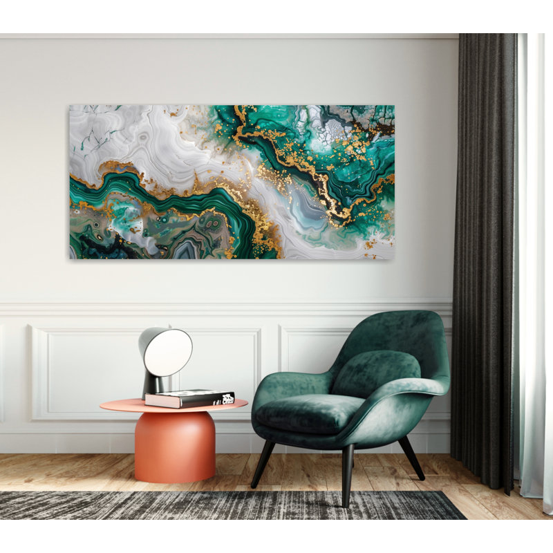 Abstrait géométrique, reproduction d'art sur toile, émeraude et marbre doré, Unframed, H 16 po x l 32 po