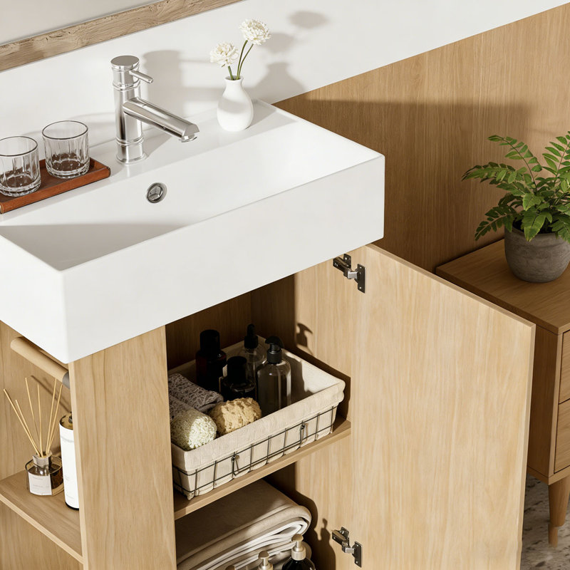 Meuble-lavabo de 21,6 po avec lavabo en céramique, Bois droit