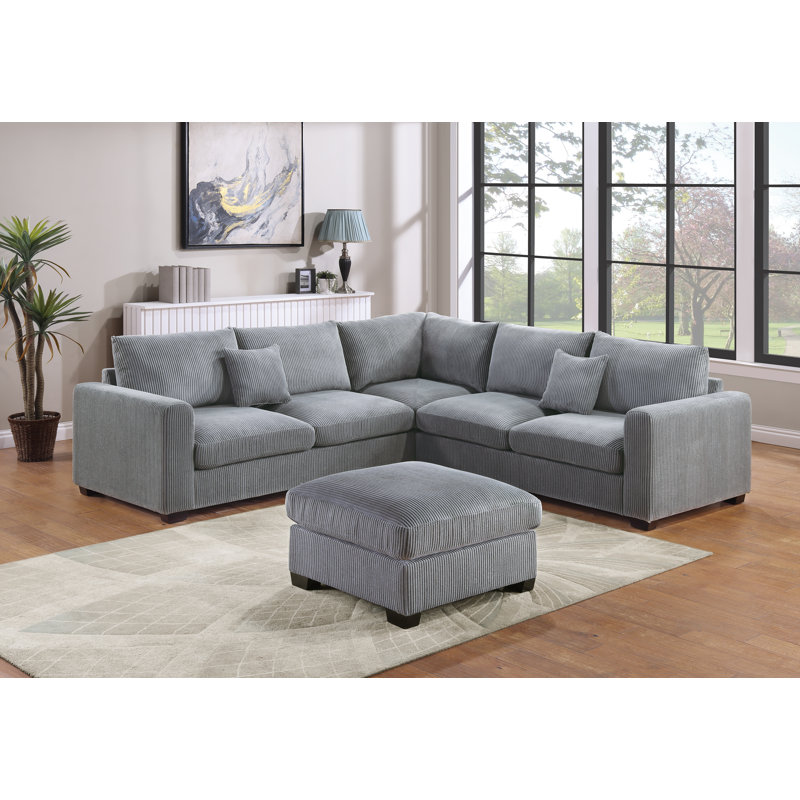 Ensemble modulaire en velours côtelé avec repose-pieds, Velours côtelé gris
