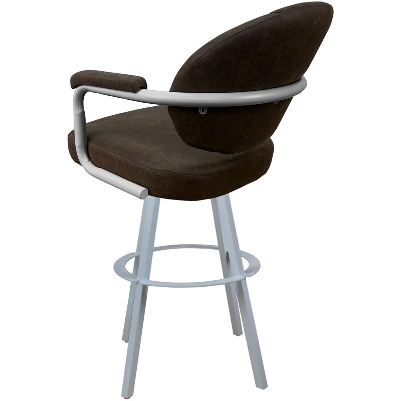 Tabouret de bar pivotant en métal Leandra, Mélange de polyester brun / cadre blanc