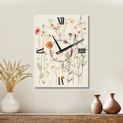 Fleurs sauvages de l'herbier II - Grande horloge murale vintage en métal, imprimée sur métal