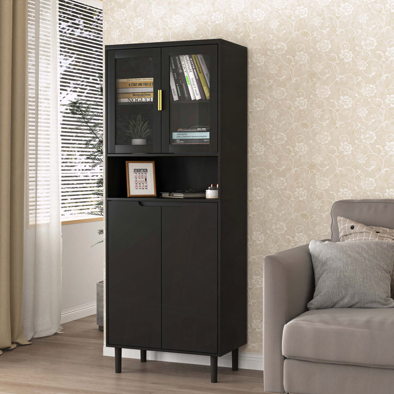 Armoire 4 portes avec rangement en verre trempé