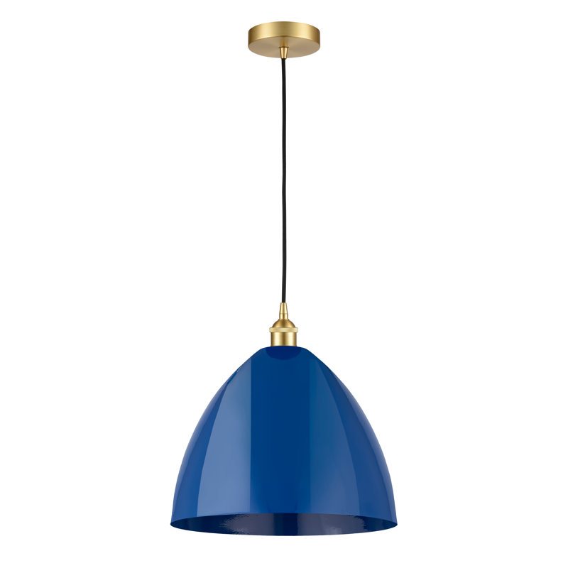 Luminaire suspendu conique à 1 lumière Schiavone, Or satiné, Bleu