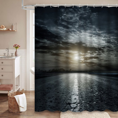 Beautiful Rural Road Night Sunset Clouds Shower Curtain with 12 Hooks