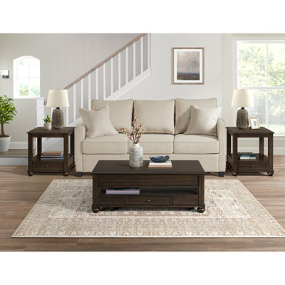 Spinelli 3PC Occasional Table Set In Cherry-Rectangular Lift-Top Coffee Table & Two End Table