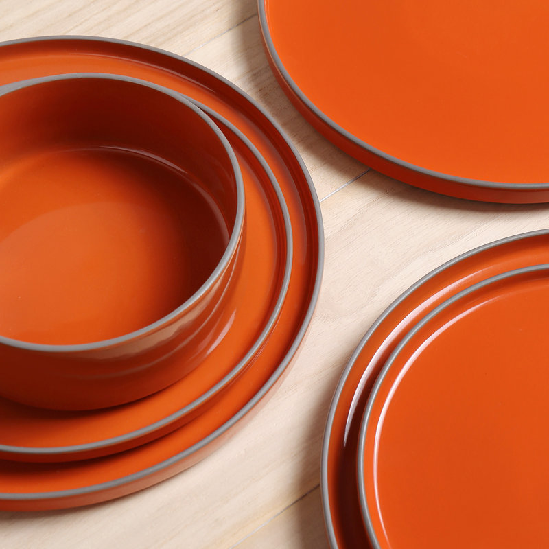  Service de table en grès 12 pièces Sleek Line - Service pour 4, Orange-rouge