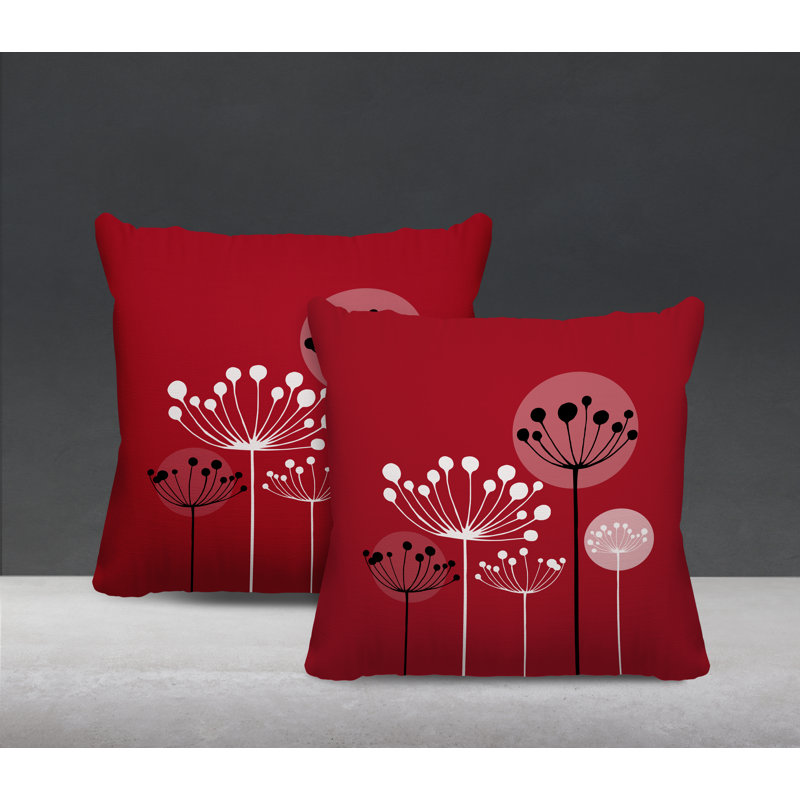 Floral Outdoor Reversible Throw Pillow, 15W" x 15H", Red