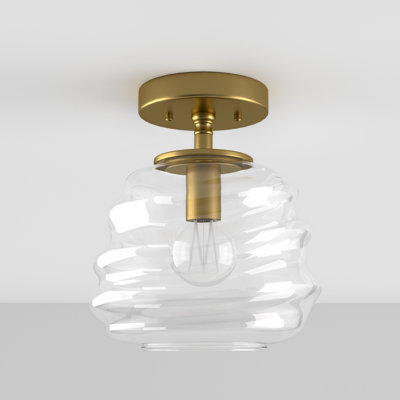 8''-1-light Electroplating Brass Metal And Glass Semi Flush Mount Lighting For Living Room/bedroom