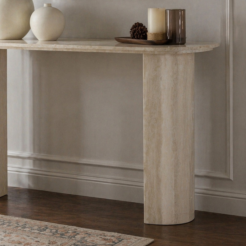 Console de 55,25 pouces à motif de faux marbre MARS pour le salon, console étroite de style moderne avec panneau de canapé en panneau de fibres à densité moyenne pour couloir, entrée, W2582P280035