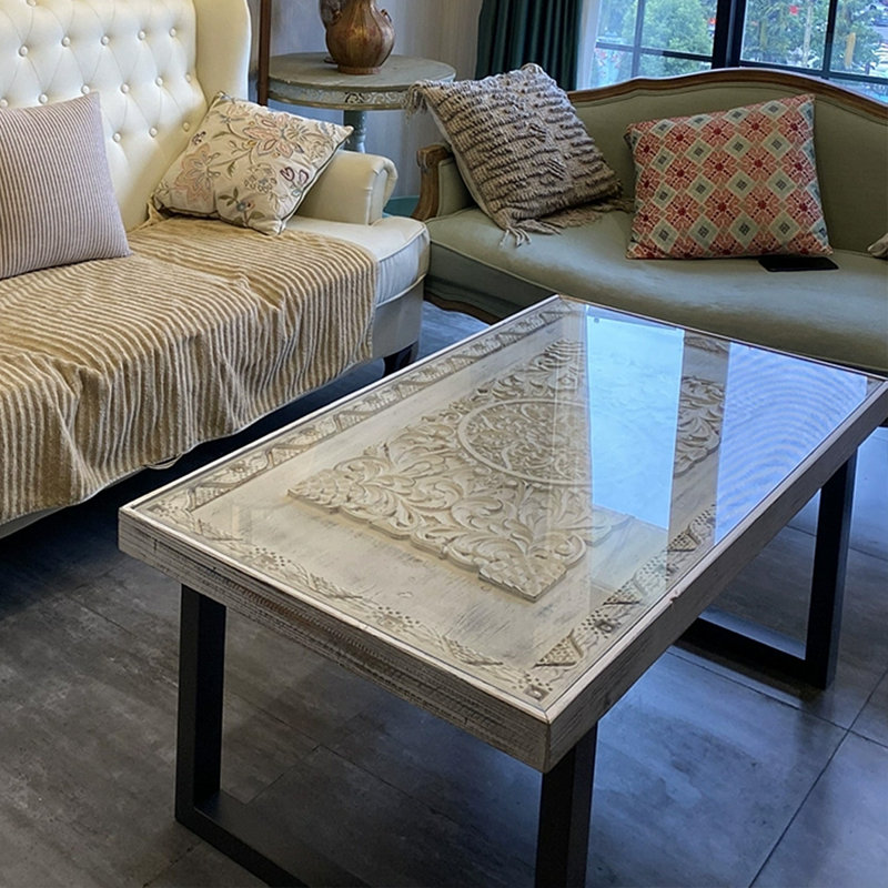 Retro Solid Wood Iron Rectangular Coffee Table