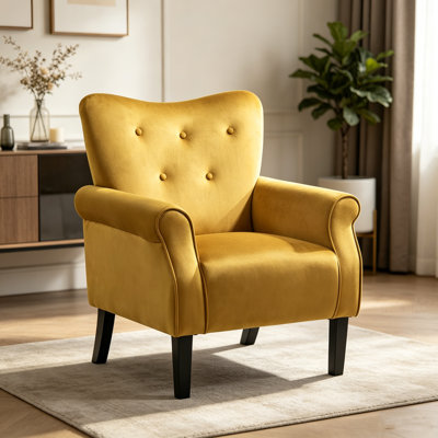 Fauteuil d'appoint à oreilles de style Mid-Century moderne, fauteuil club à haut dossier noir avec pieds en bois robustes et accoudoirs rembourrés, fauteuil rembourré en polyester pour le bureau de la chambre à coucher